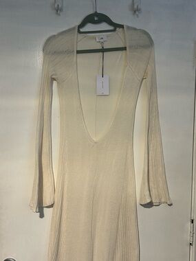 LPA Jorryn Deep V-Neck Maxi Dress-Long sleeve-Ivory